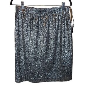 CREMEUX Women's Silver Sequin Pencil‎ Skirt Elastic Waist Party Cocktail